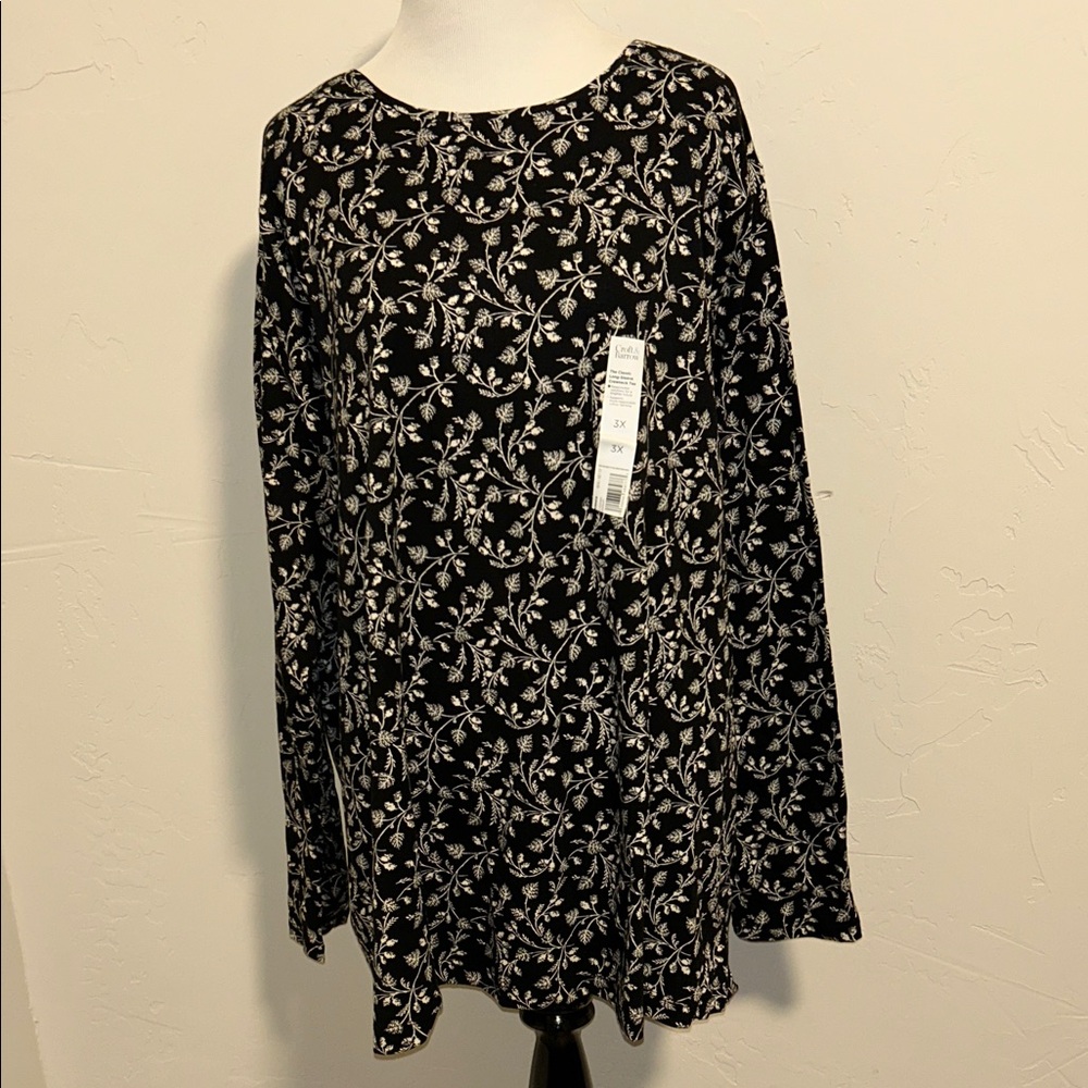 Croft & Barrow 3X The Classic Long Sleeve Crewneck Cotton Leaf Pattern Tee - Picture 5 of 16